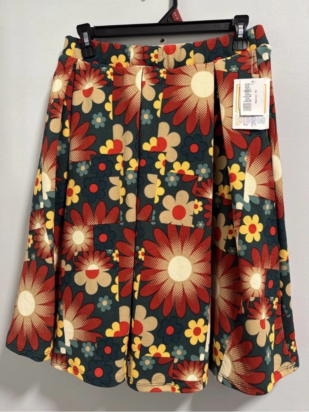 LuLaRoe Madison Floral A-Line Skirt in Green, Red, Yellow and Cream Size M NWT